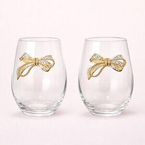 NWT Bling Rhinestone Gold Bow Coquette Glasses Set of 2